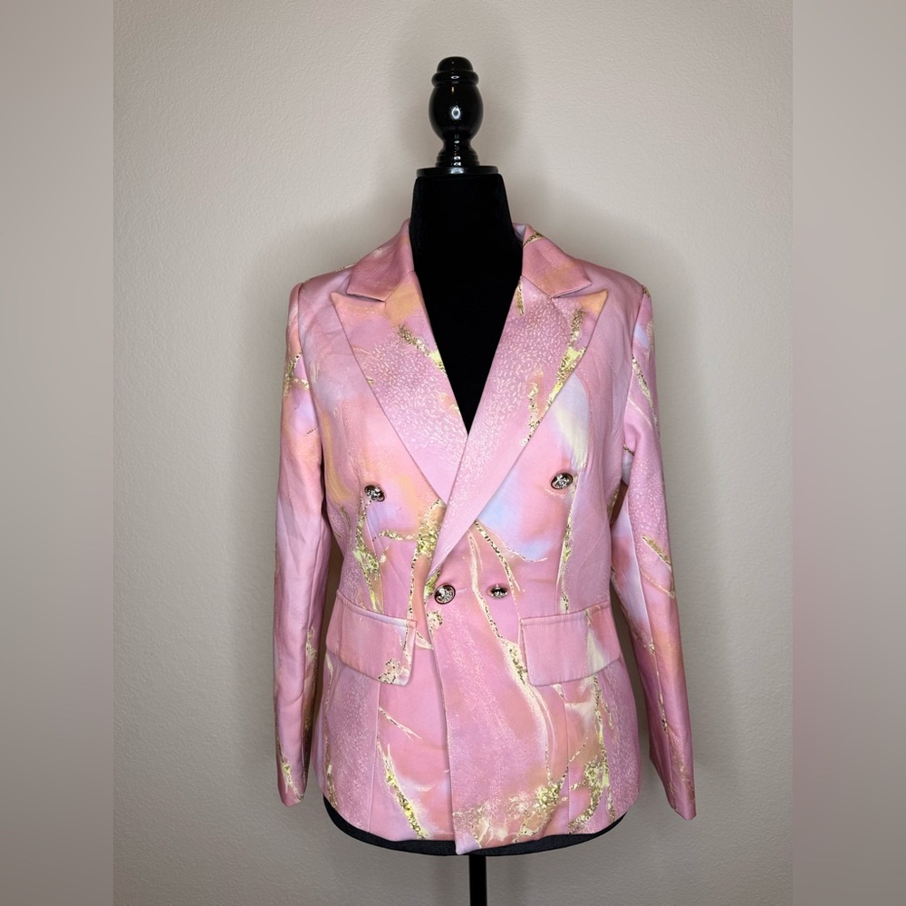 Elegant Pink Blazer with Gold Accents